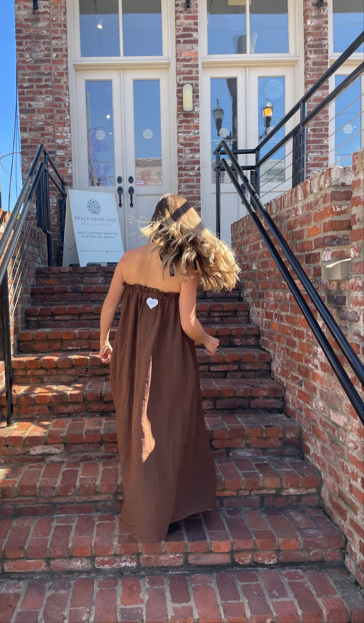 brown maxi dress for women back view flowy comfortable design