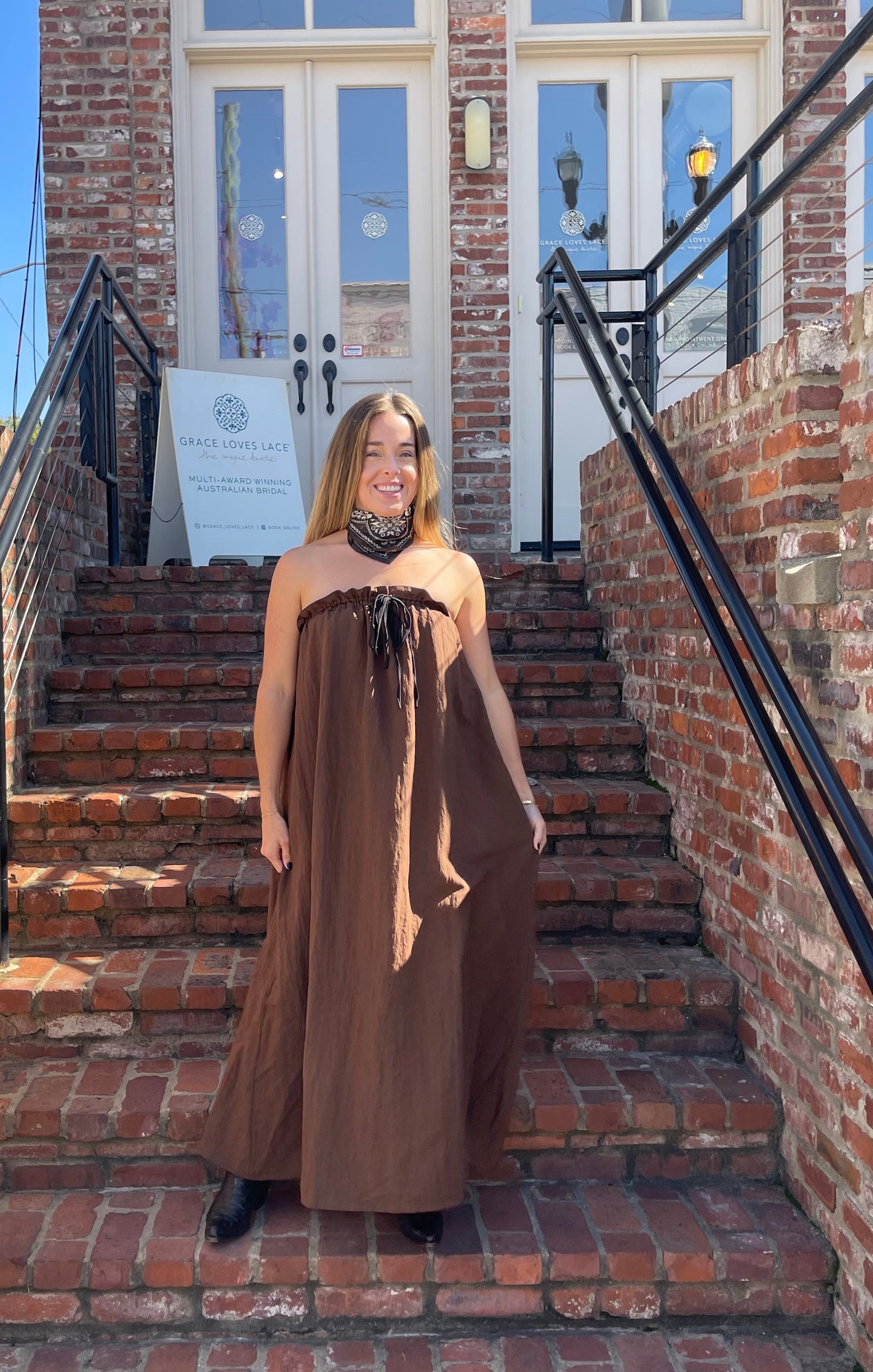 full length brown maxi dress for women comfortable flowy fit
