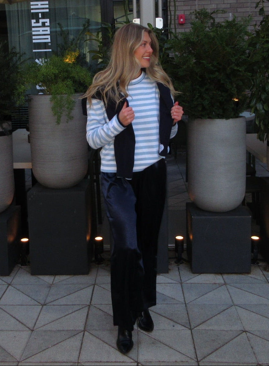 navy satin wide leg pants for women walking outfit relaxed fit