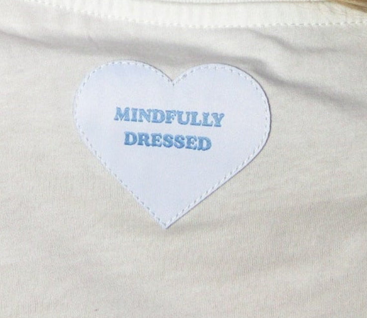 white t shirt with heart patch detail on back collar for women